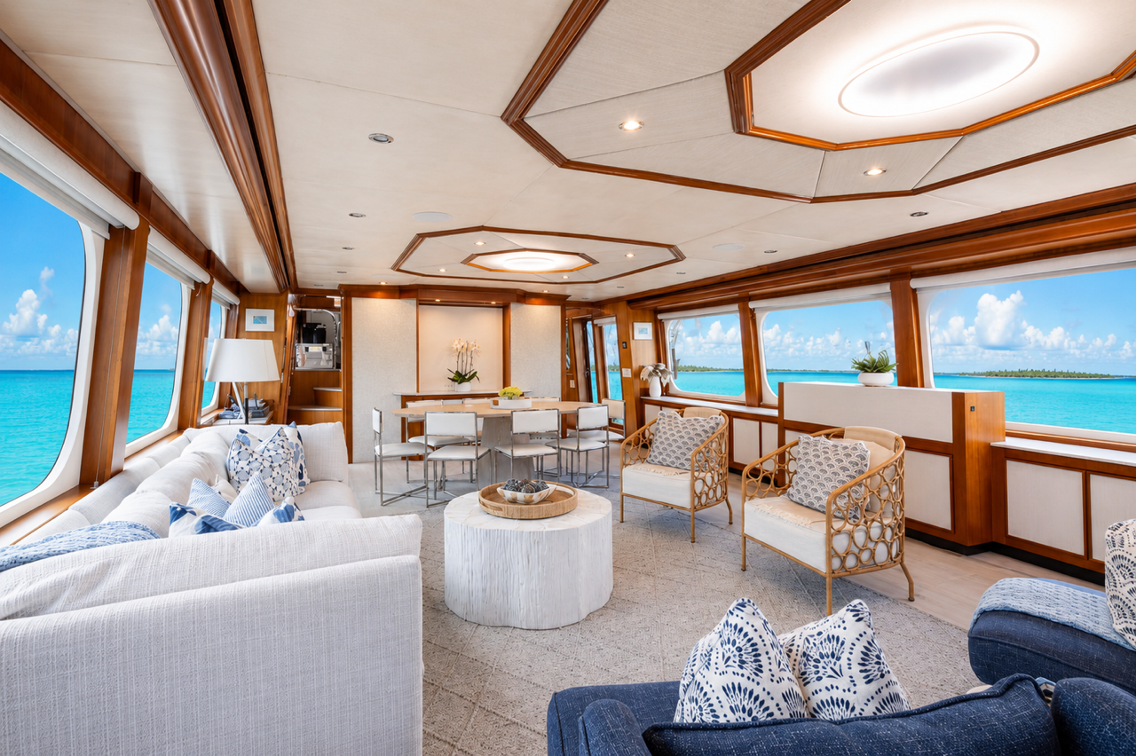 Open-plan salon aboard M/Y Birdy