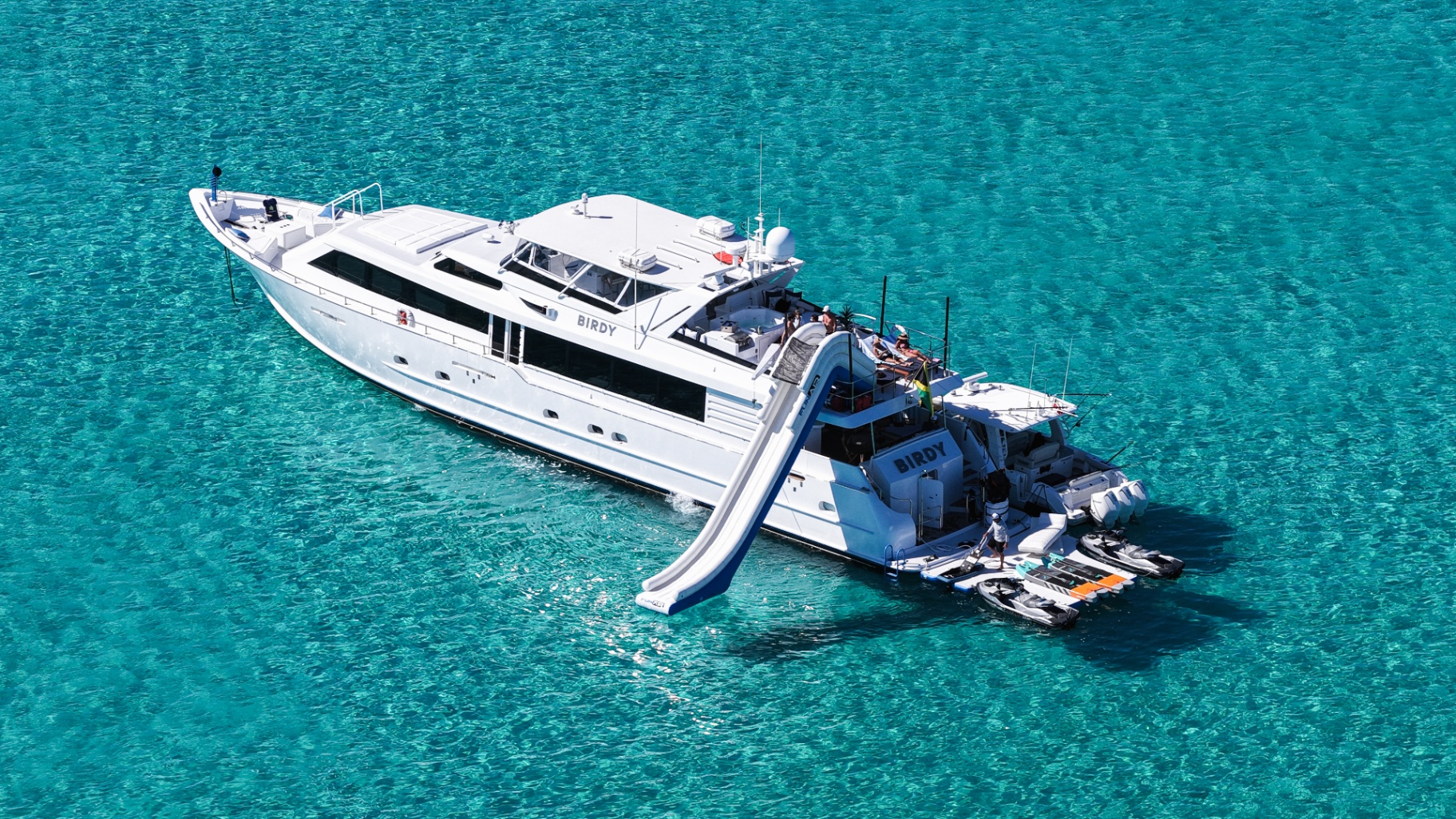 M/Y Birdy with waterslide, jet skis and toys deployed